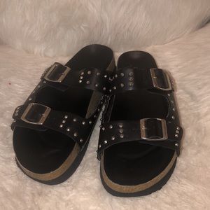 Forever 21 Black Studded Buckle Sandals